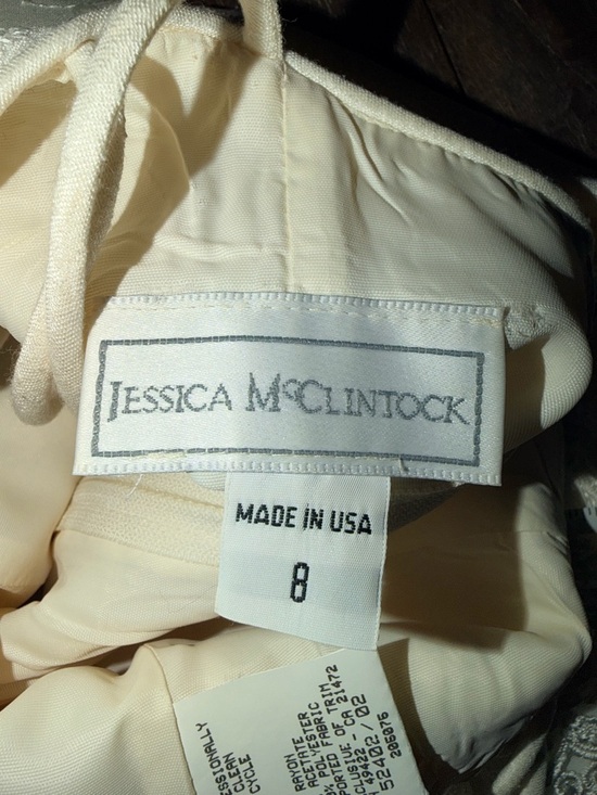 Vintage Jessica McClintock, exquisite Cream Lace & Chiffon-Strap Dress - Picture 13 of 16